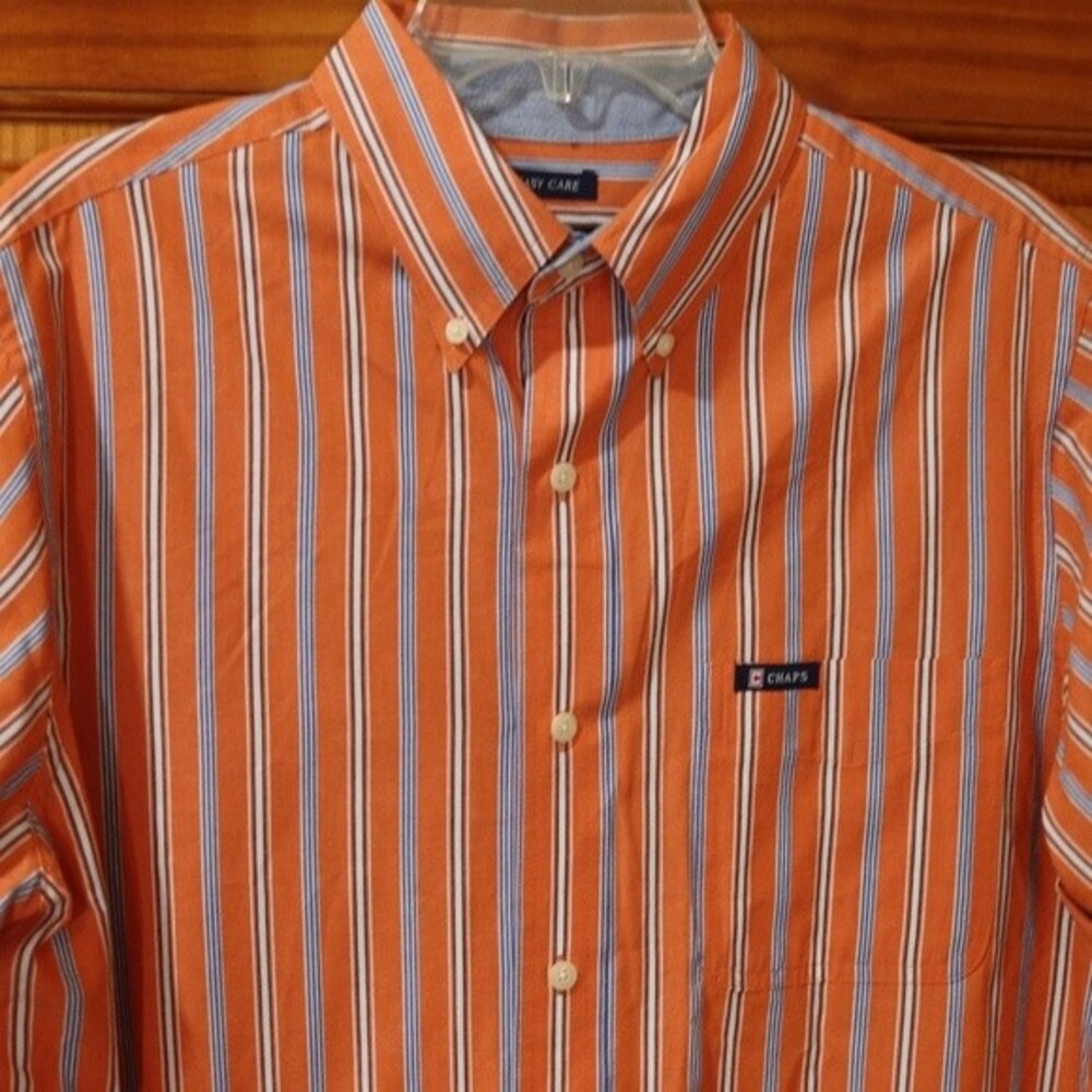 Chaps Orange Striped Button Down Collared Mens Sh… - image 4